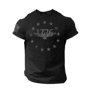 USA 1776 Distressed Men Patriotic T Shirt American Flag - Large/Black